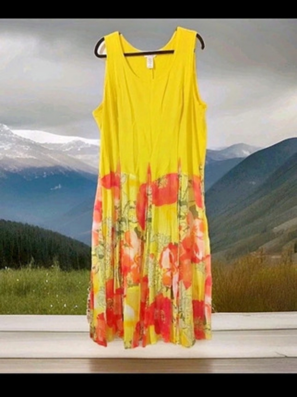 Vasna Yell/Orange Floral Boho Beach Sleeveless Dress Gathered hem Lined Size 3X